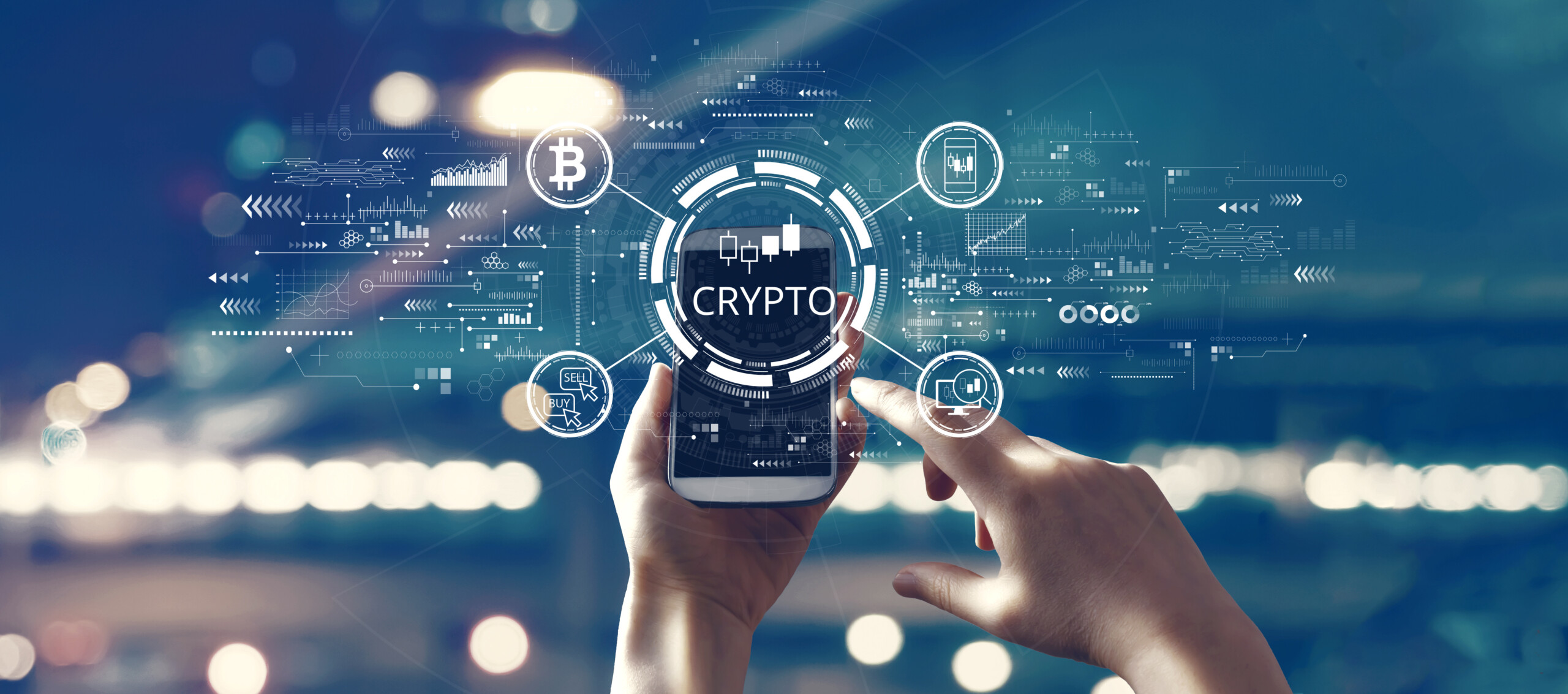 Crypto Trading theme with person using a smartphone